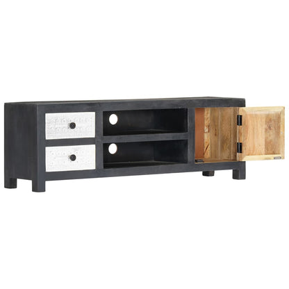 Ručně Vyřezávaný Tv Stolek Šedo-Bílý 120X30X40 Cm Masivní Mango