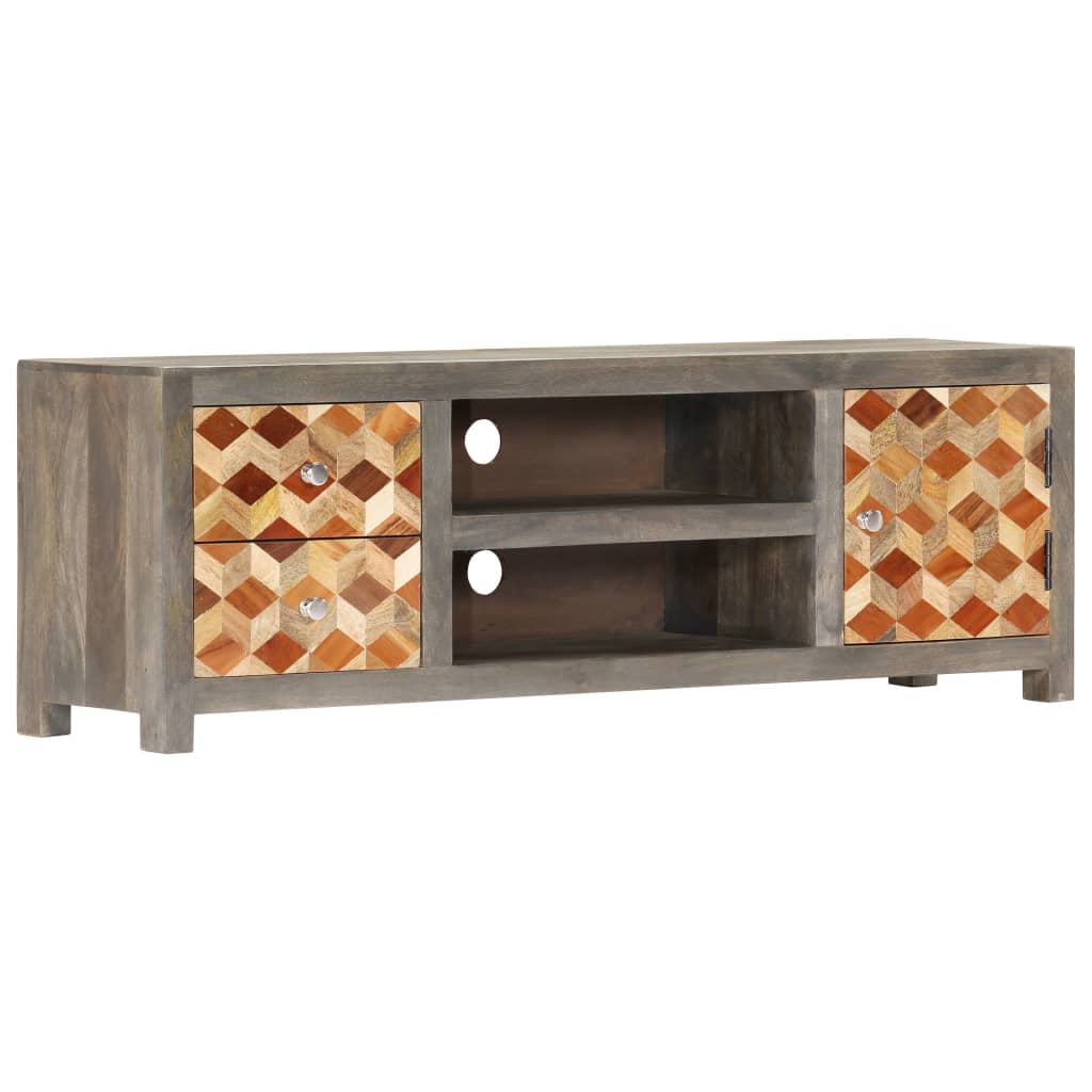 Tv Stolek Šedý 120 X 30 X 40 Cm Masivní Mangovníkové Dřevo