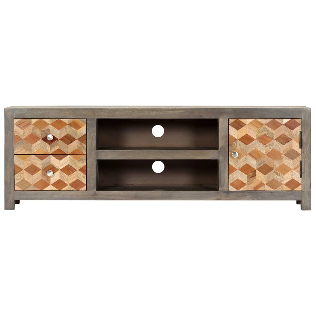 Tv Stolek Šedý 120 X 30 X 40 Cm Masivní Mangovníkové Dřevo