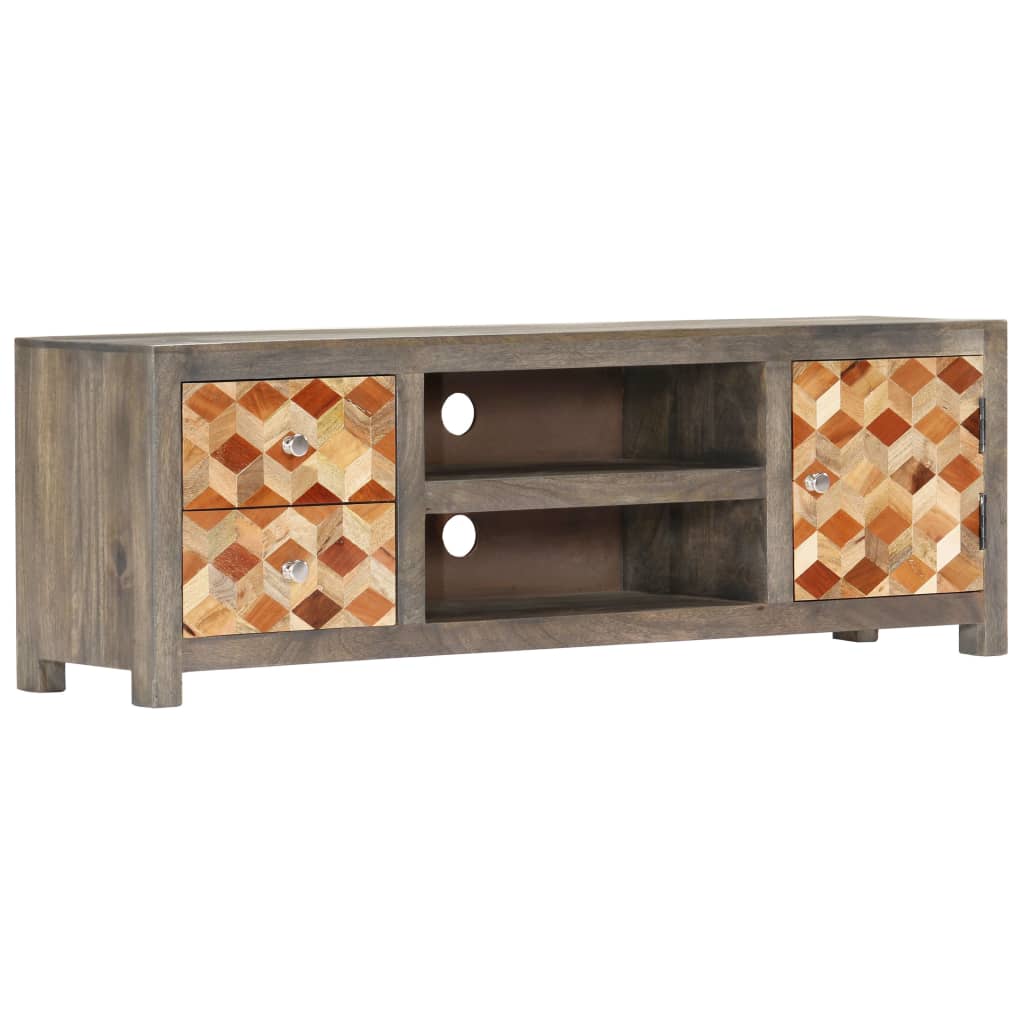 Tv Stolek Šedý 120 X 30 X 40 Cm Masivní Mangovníkové Dřevo