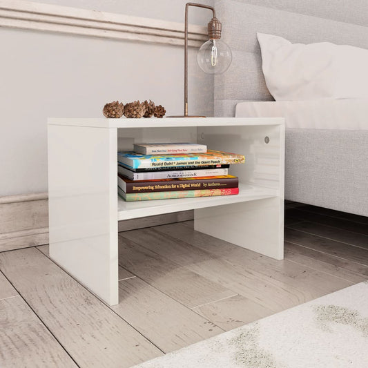 Noční Stolek Bílý S Vysokým Leskem 40X30X30 Cm Kompozitní Dřevo