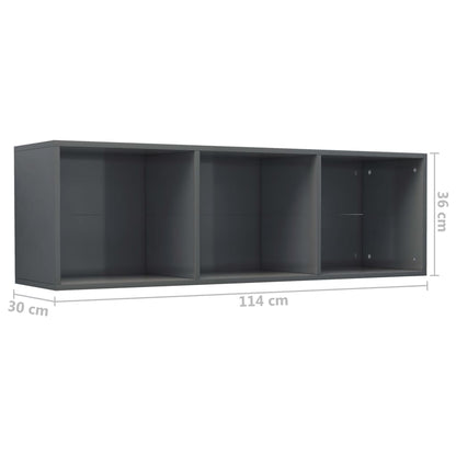 Knihovna / Tv Skříňka Šedá Lesklá 36X30X114 Cm Kompozitní Dřevo