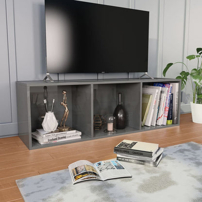 Knihovna / Tv Skříňka Šedá Lesklá 36X30X114 Cm Kompozitní Dřevo