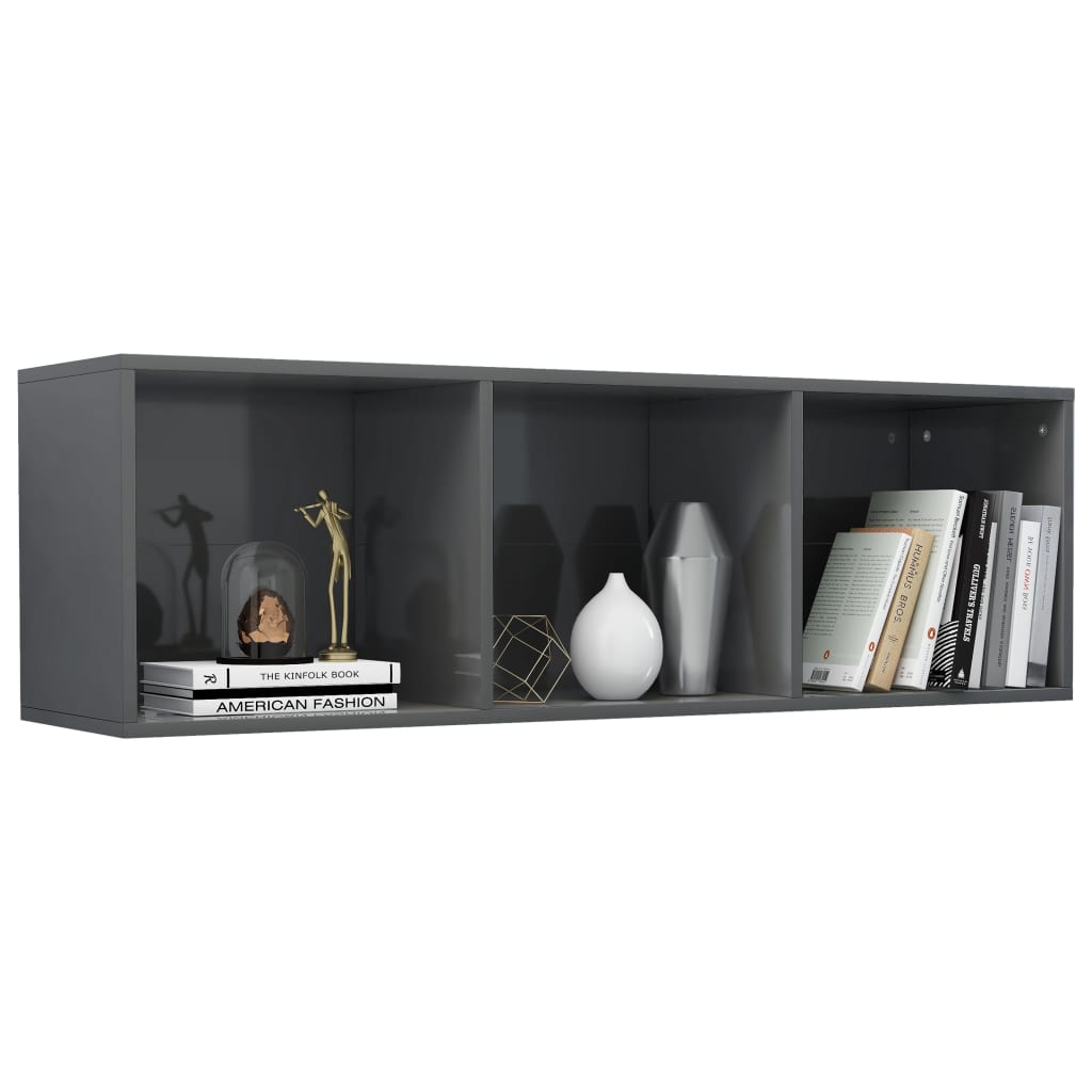 Knihovna / Tv Skříňka Šedá Lesklá 36X30X114 Cm Kompozitní Dřevo