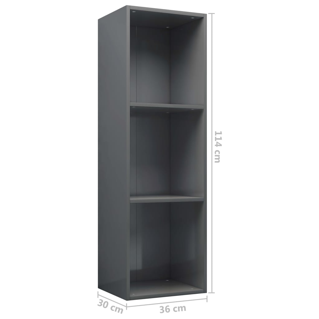 Knihovna / Tv Skříňka Šedá Lesklá 36X30X114 Cm Kompozitní Dřevo