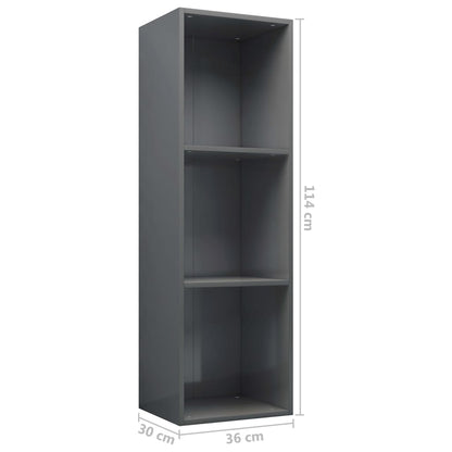 Knihovna / Tv Skříňka Šedá Lesklá 36X30X114 Cm Kompozitní Dřevo