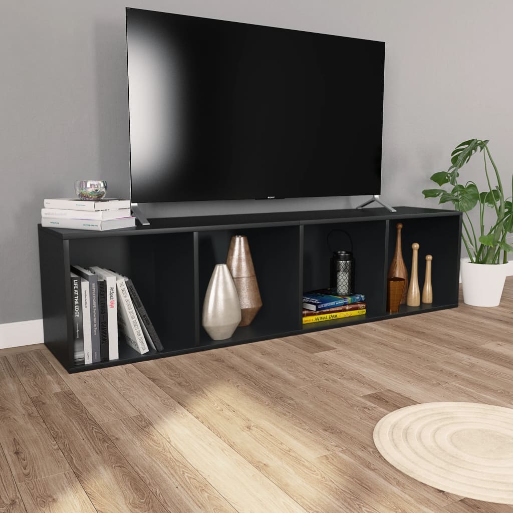 Knihovna / Tv Skříňka Černá 36 X 30 X 143 Cm Kompozitní Dřevo