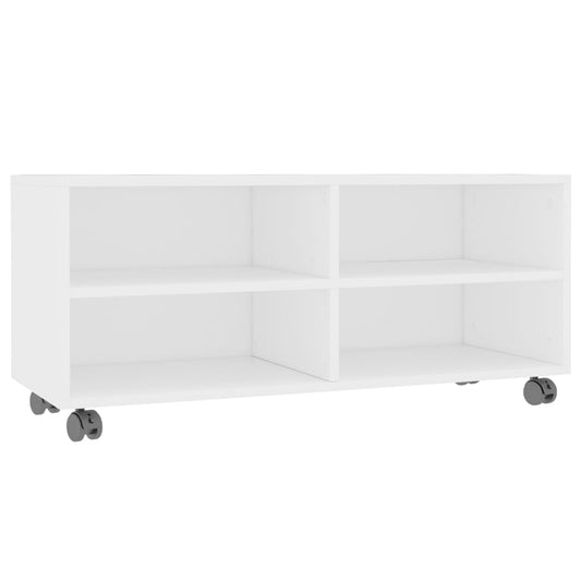 Tv Stolek S Kolečky Bílý 90 X 35 X 35 Cm Kompozitní Dřevo