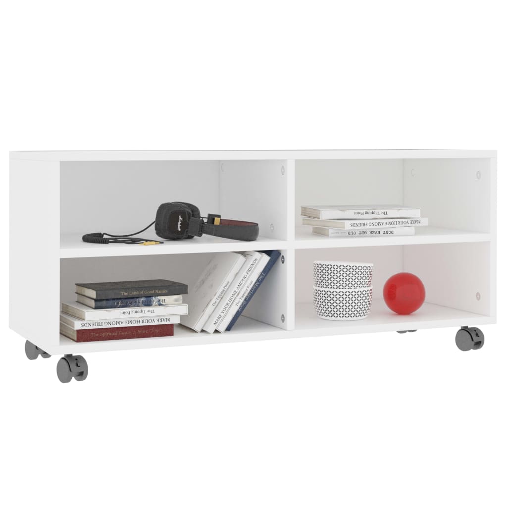 Tv Stolek S Kolečky Bílý 90 X 35 X 35 Cm Kompozitní Dřevo