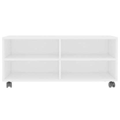 Tv Stolek S Kolečky Bílý 90 X 35 X 35 Cm Kompozitní Dřevo