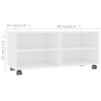 Tv Stolek S Kolečky Bílý 90 X 35 X 35 Cm Kompozitní Dřevo