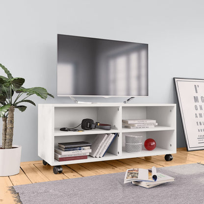 Tv Stolek S Kolečky Bílý 90 X 35 X 35 Cm Kompozitní Dřevo