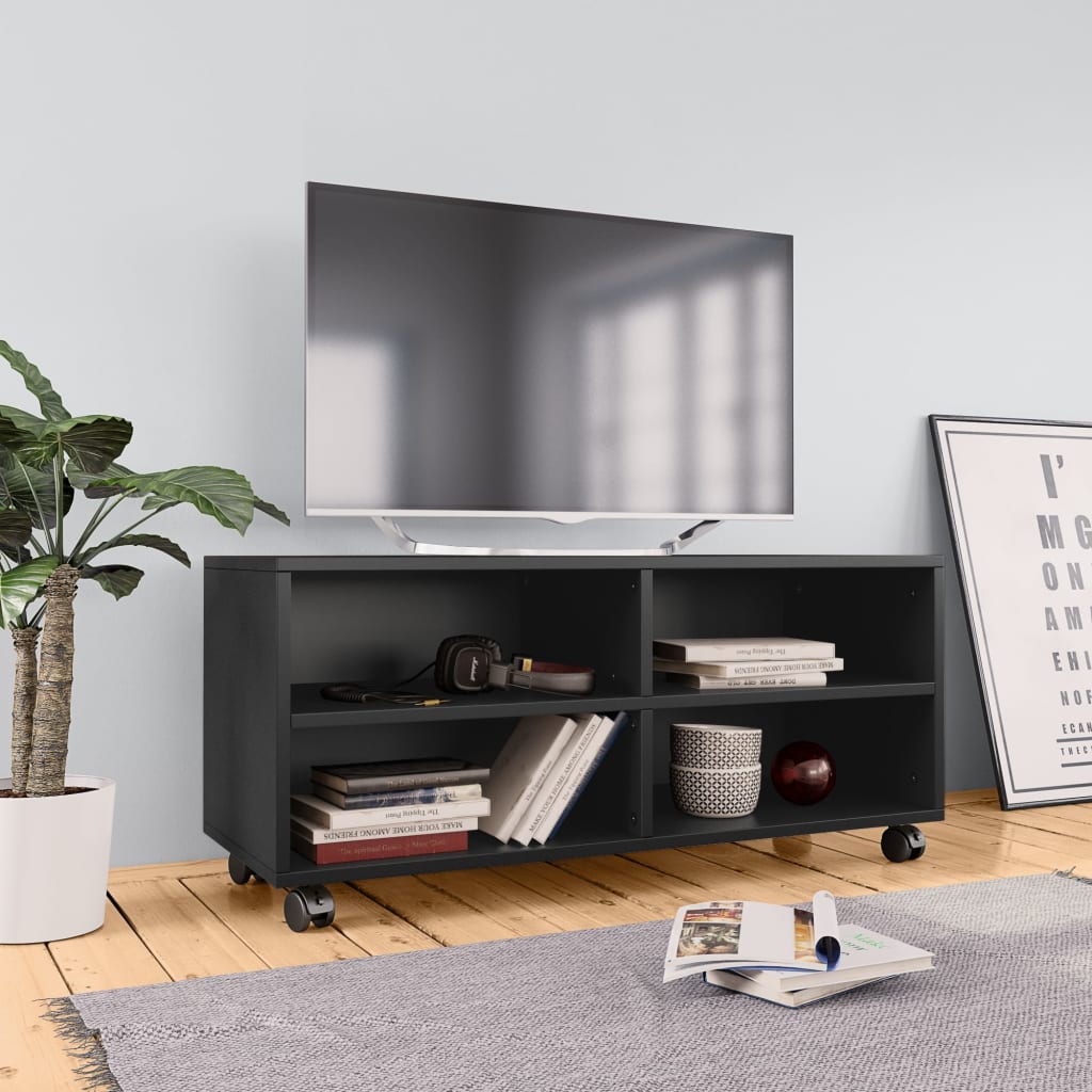 Tv Stolek S Kolečky Bílý 90 X 35 X 35 Cm Kompozitní Dřevo