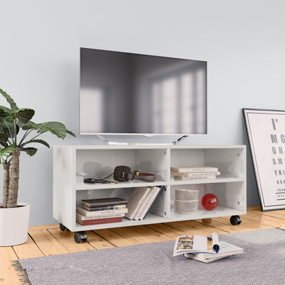 Tv Stolek S Kolečky Bílý 90 X 35 X 35 Cm Kompozitní Dřevo