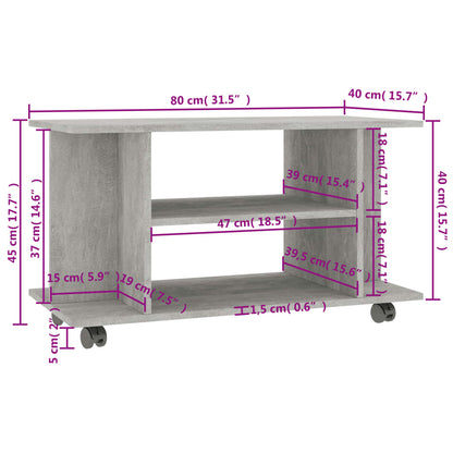 Tv Stolek S Kolečky Betonově Šedý 80X40X45 Cm Kompozitní Dřevo