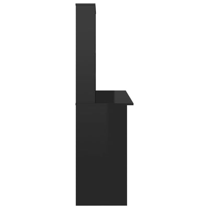 Psací Stůl A Police Černý Vysoký Lesk 110X45X157 Cm Dřevotříska