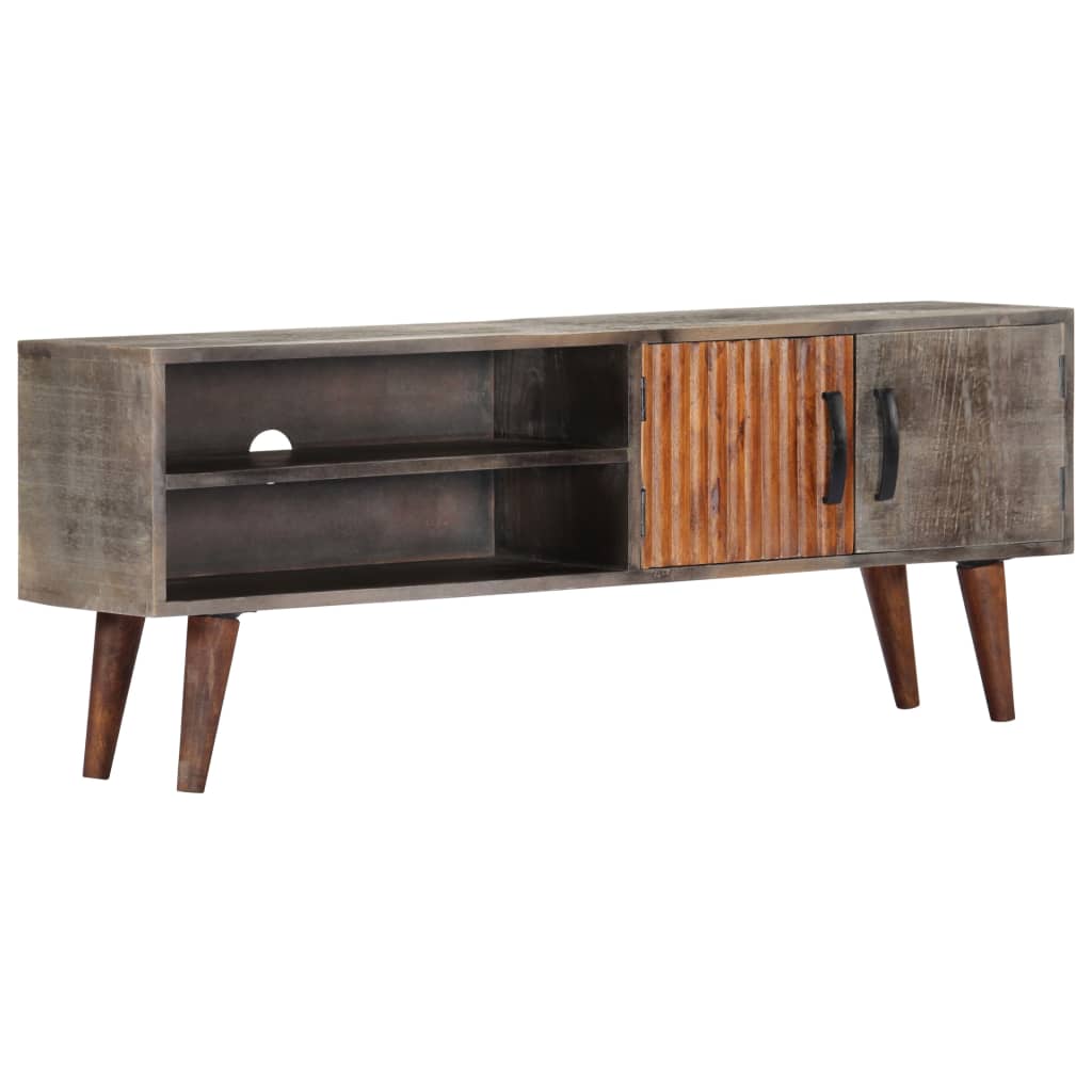 Tv Stolek Šedý 130 X 30 X 46 Cm Masivní Hrubý Mangovník