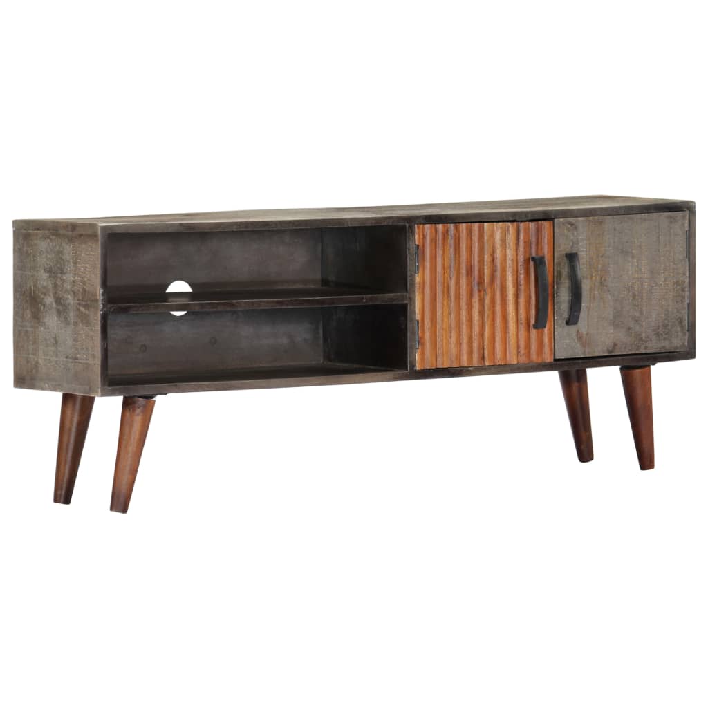 Tv Stolek Šedý 130 X 30 X 46 Cm Masivní Hrubý Mangovník