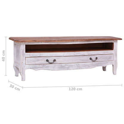 Tv Stolek 120 X 30 X 40 Cm Bílý Masivní Recyklované Dřevo