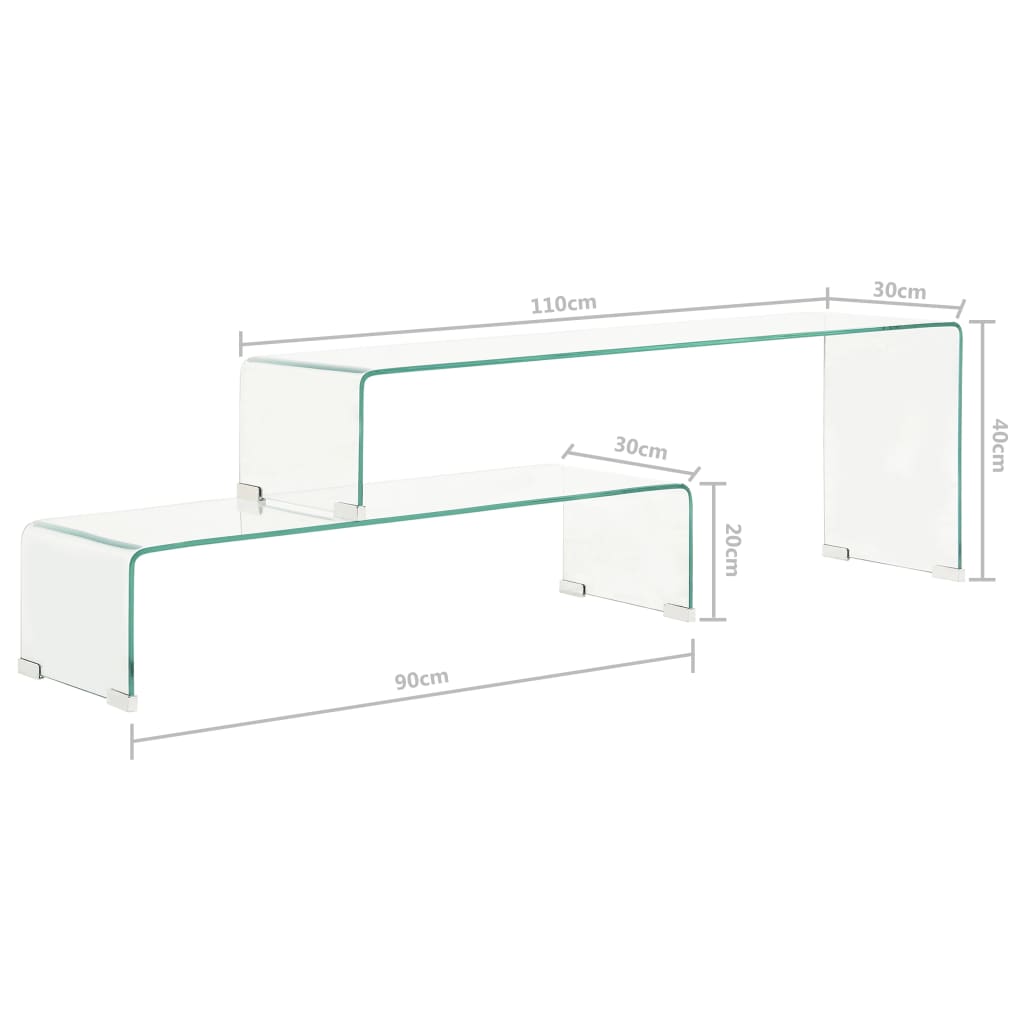 2Dílný Konferenční Stolek 90X30X20 / 110X30X40 Cm Tvrzené Sklo