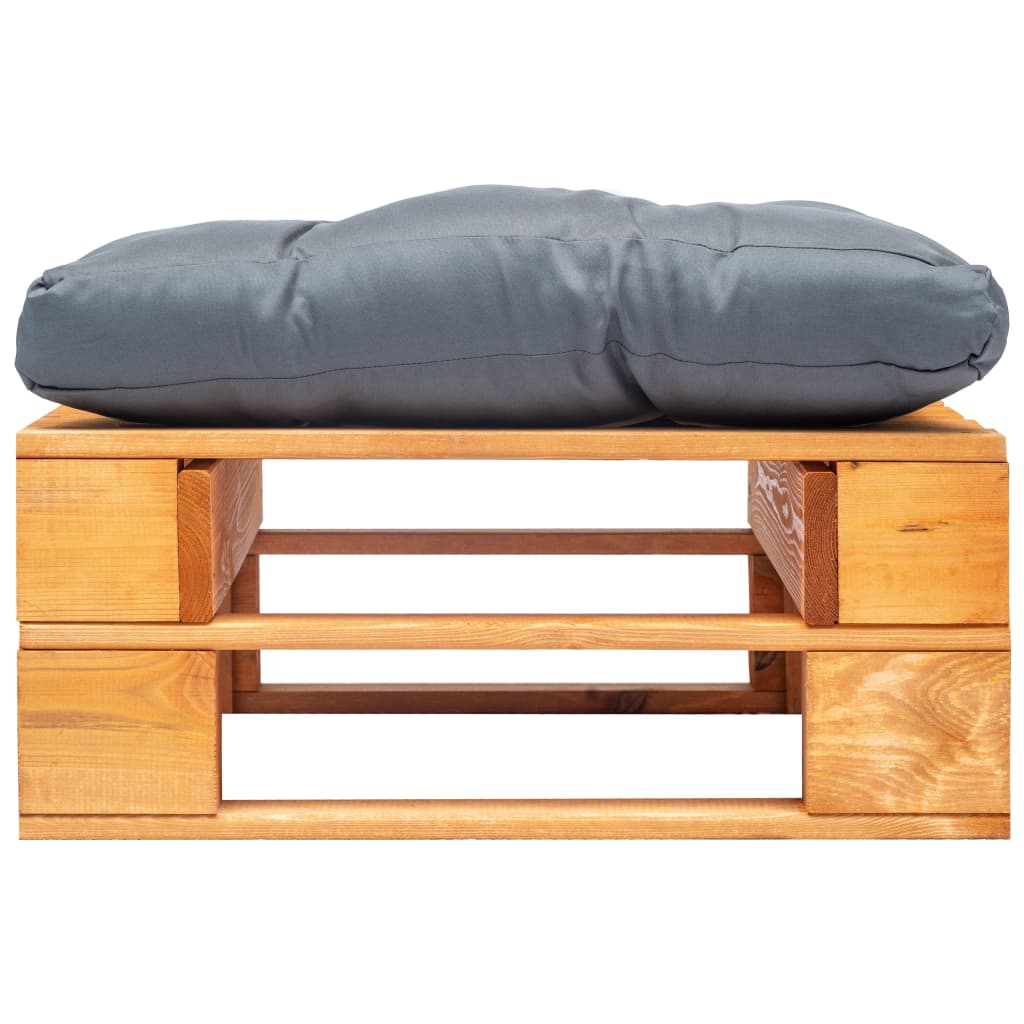 Zahradní Taburet Z Palet S Šedou Poduškou Medově Hnědý Dřevo