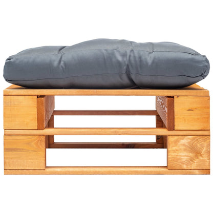 Zahradní Taburet Z Palet S Šedou Poduškou Medově Hnědý Dřevo