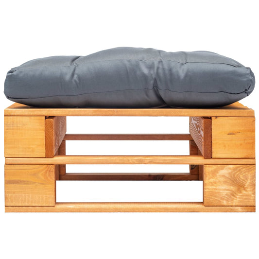 Zahradní Taburet Z Palet S Šedou Poduškou Medově Hnědý Dřevo