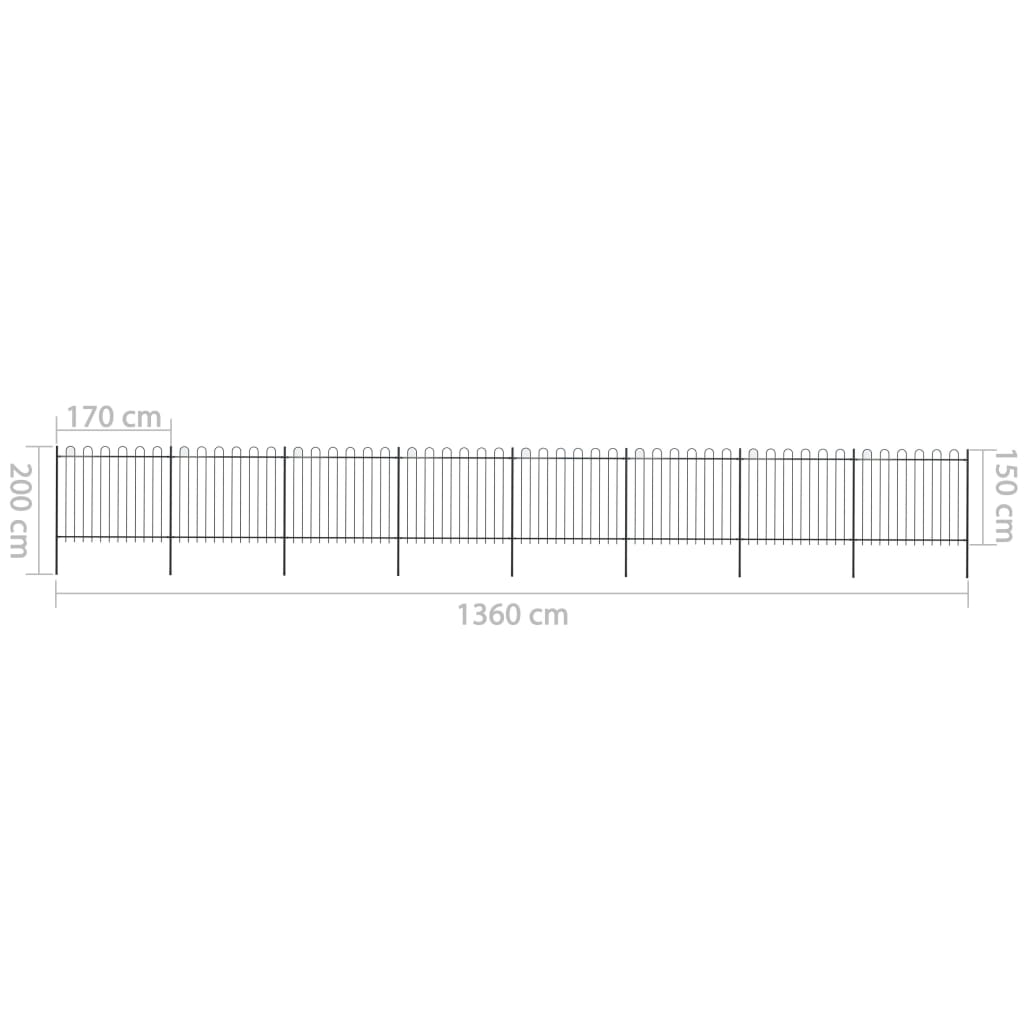 Zahradní Plot S Obloukem Nahoře Ocelový 1339 X Černý