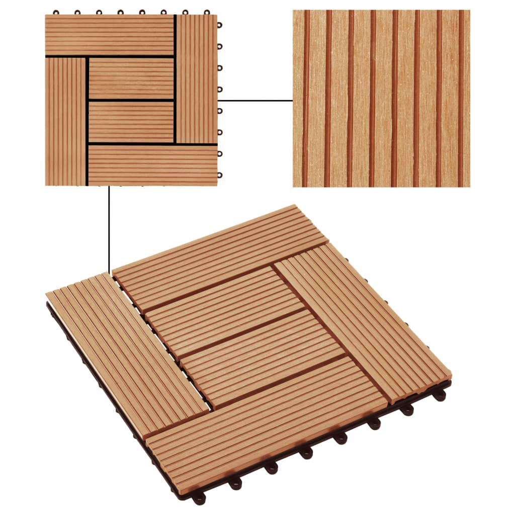 22 Ks Terasové Dlaždice 30 X 30 Cm 2 M² Wpc Barva Teak
