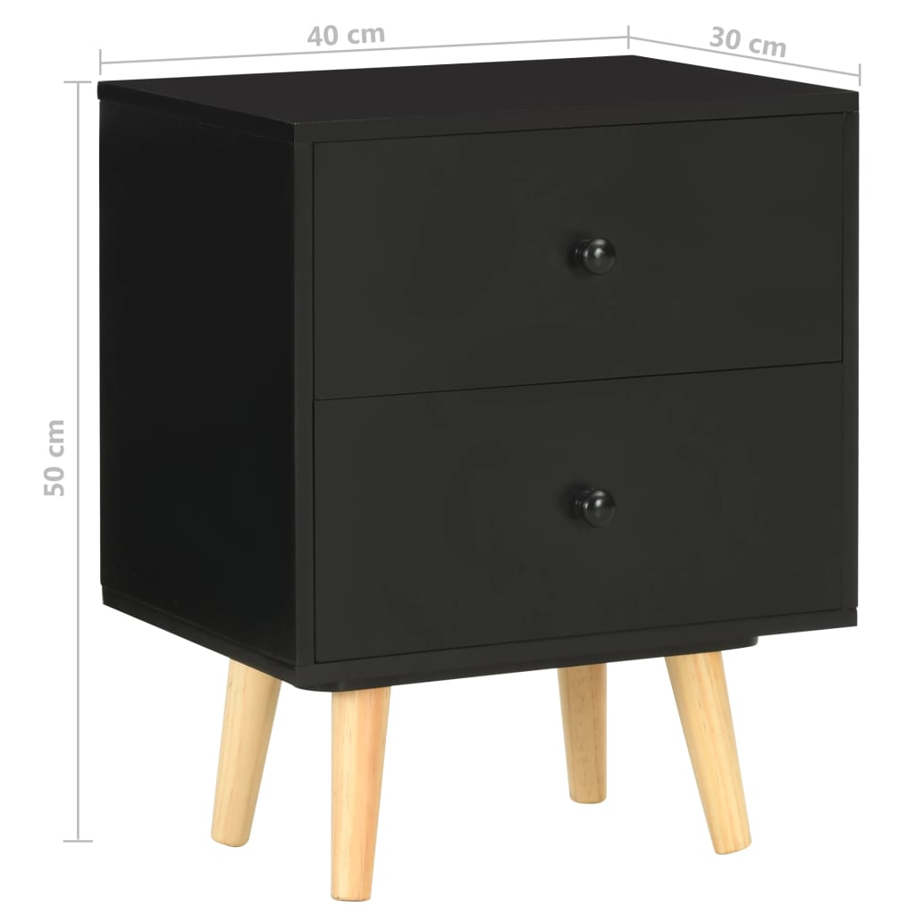 Noční Stolky 2 Ks Černé 40 X 30 X 50 Cm Masivní Borové Dřevo