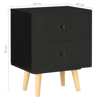 Noční Stolky 2 Ks Černé 40 X 30 X 50 Cm Masivní Borové Dřevo