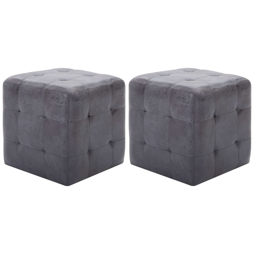 Taburety 2 Ks Šedé 30 X 30 X 30 Cm Umělá Broušená Kůže