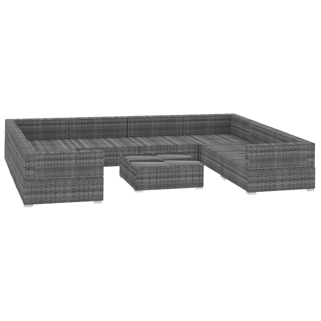 9Dílná Zahradní Sedací Souprava S Poduškami Polyratan Šedá