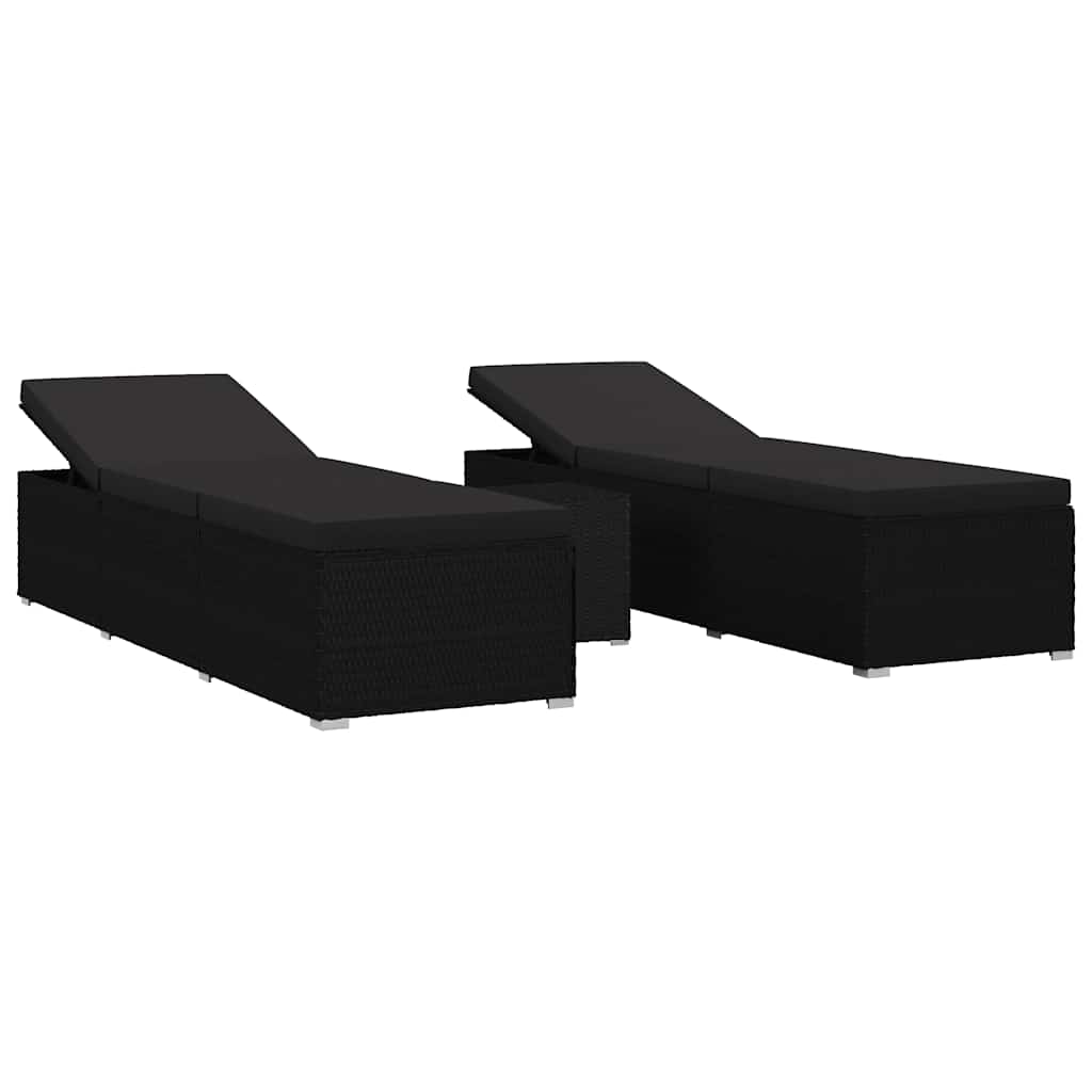 Zahradní Ležáky S Polštářem 3 Pcs Černá Poly Ratan