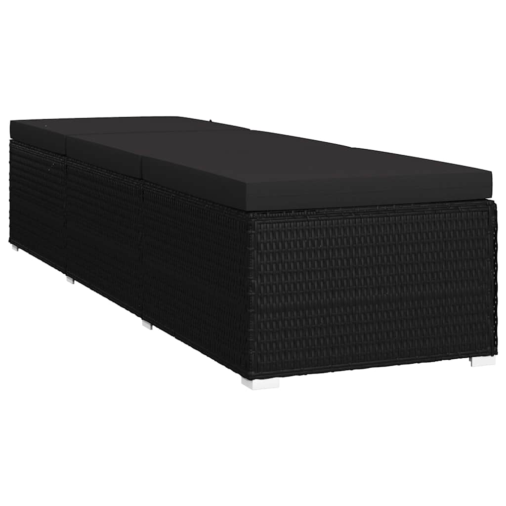 Zahradní Ležáky S Polštářem 3 Pcs Černá Poly Ratan