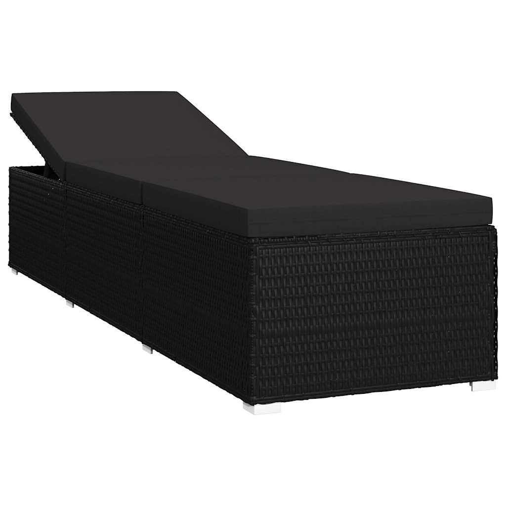 Zahradní Ležáky S Polštářem 3 Pcs Černá Poly Ratan