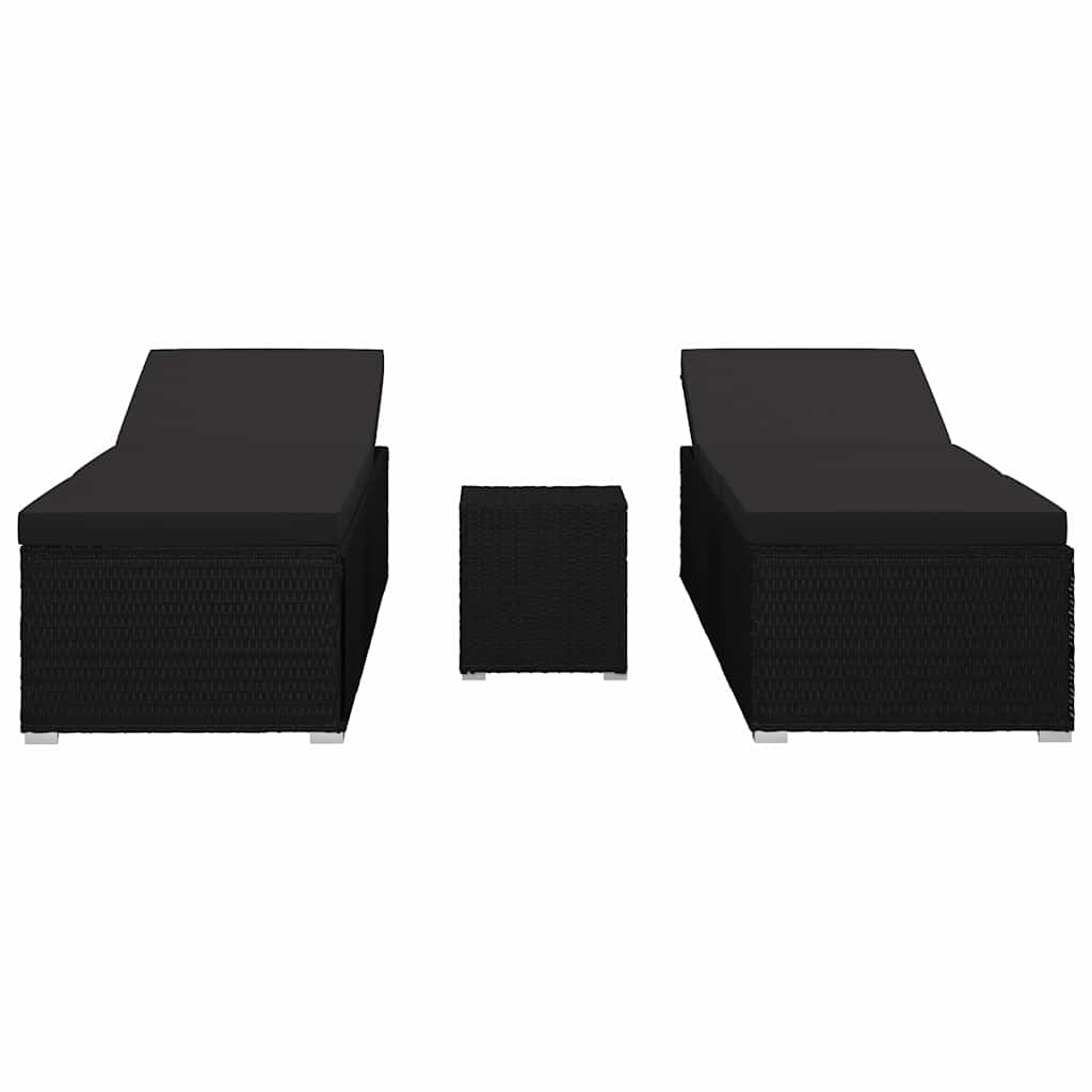 Zahradní Ležáky S Polštářem 3 Pcs Černá Poly Ratan