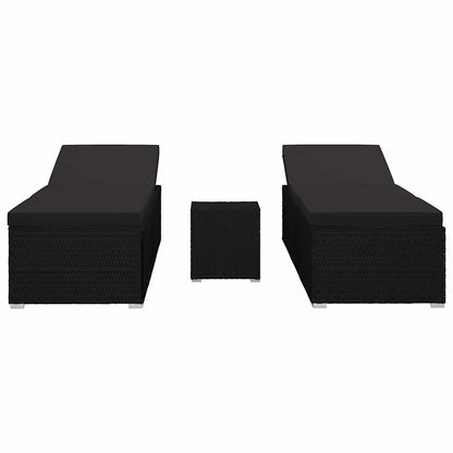 Zahradní Ležáky S Polštářem 3 Pcs Černá Poly Ratan