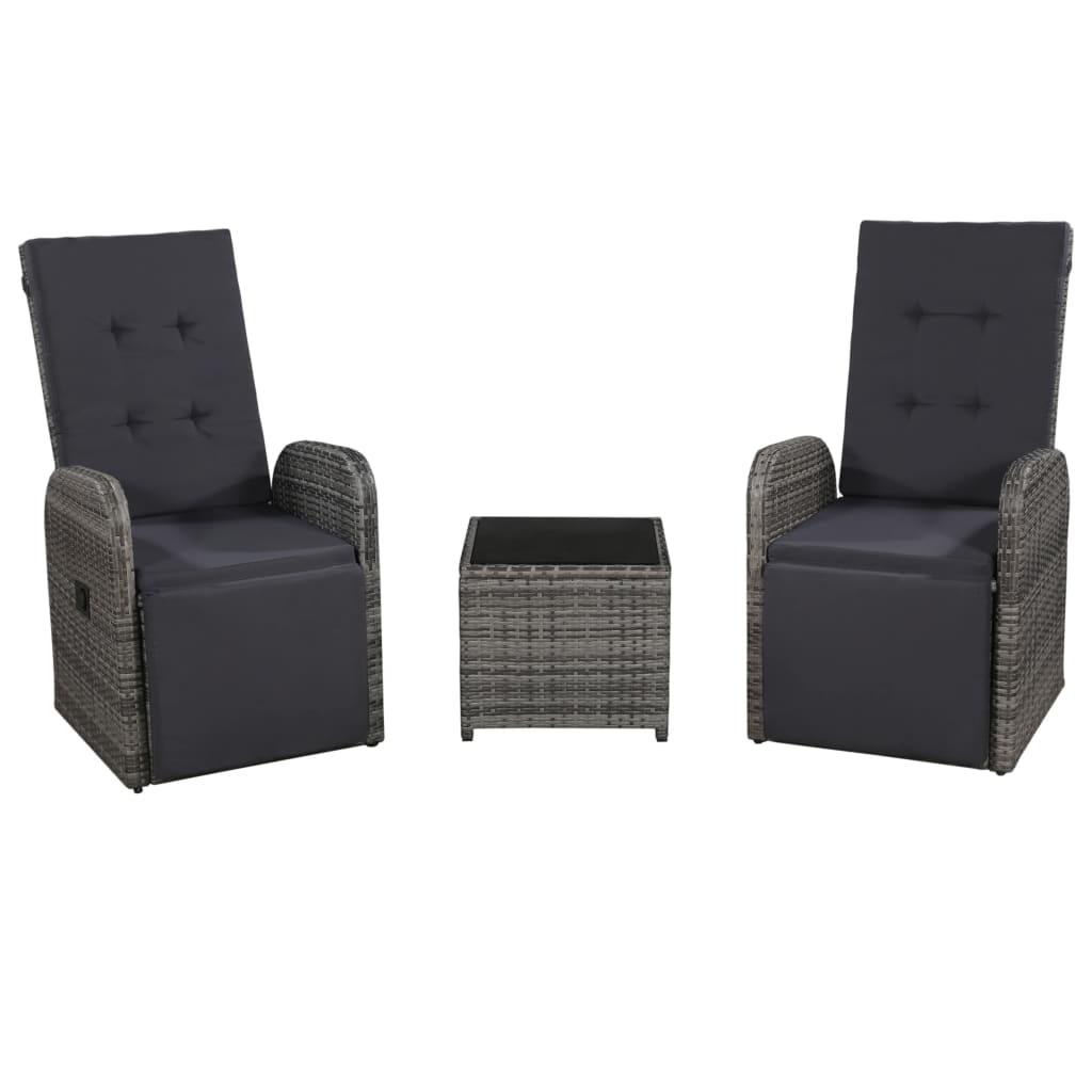 3Dílný Bistro Set S Poduškami Polyratan Šedý