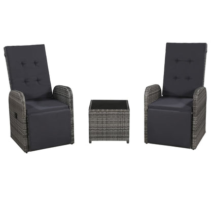3Dílný Bistro Set S Poduškami Polyratan Šedý