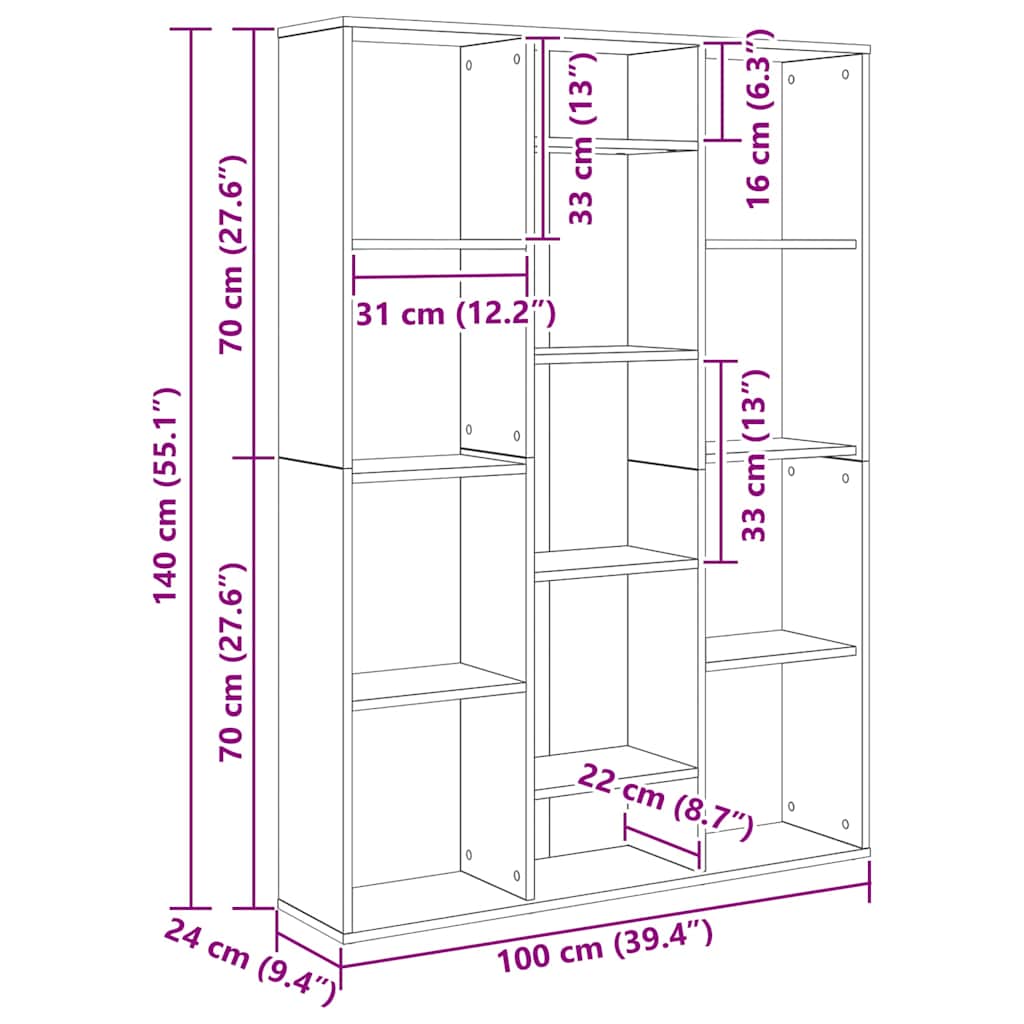 Dělicí Stěna / Knihovna Betonově Šedá 100X24X140 Cm Kompozit