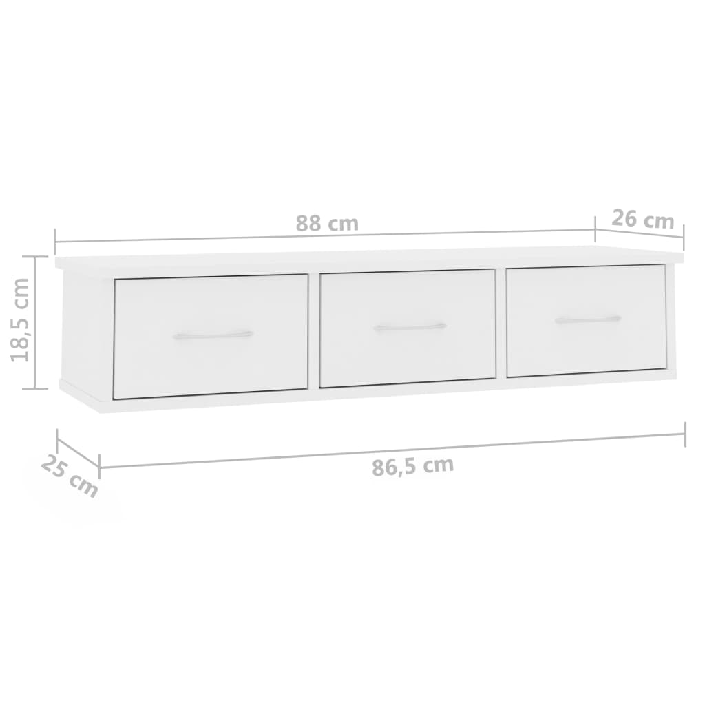 Nástěnná Police Se Zásuvkami Bílá 88X26X18,5Cm Kompozitní Dřevo