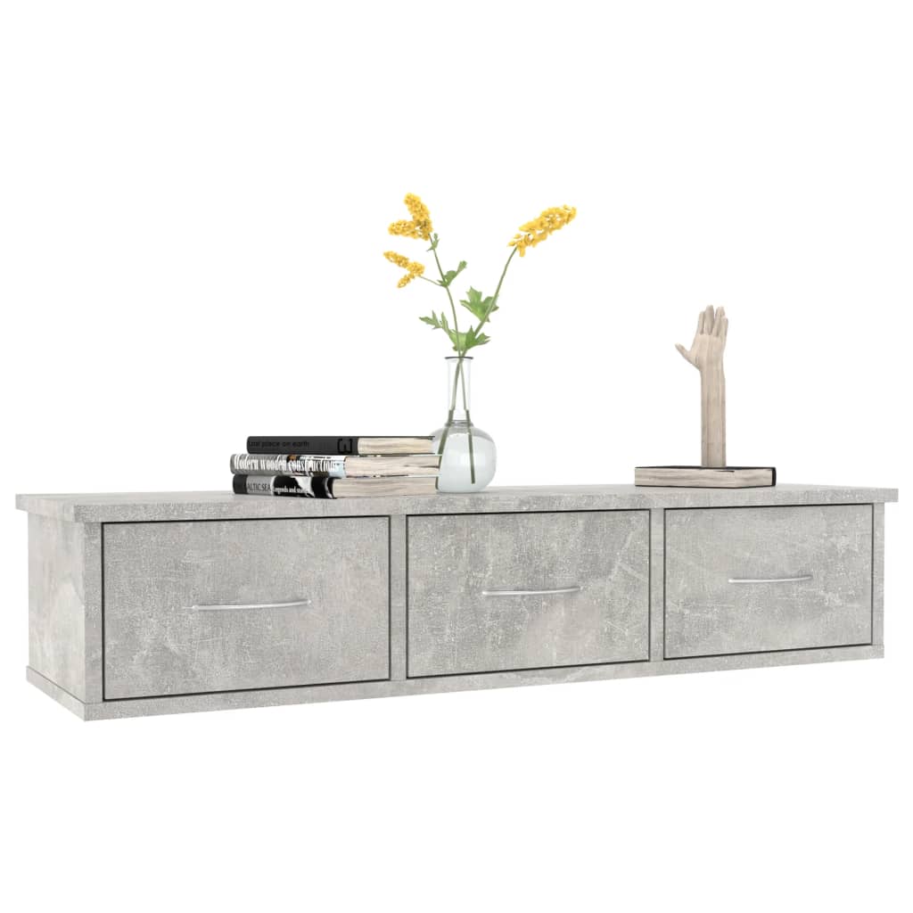 Nástěnná Police Se Zásuvkami Šedá 88X26X18,5Cm Kompozitní Dřevo
