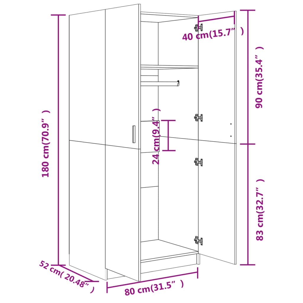 Šatní Skříň Betonově Šedá 80 X 52 X 180 Cm Kompozitní Dřevo