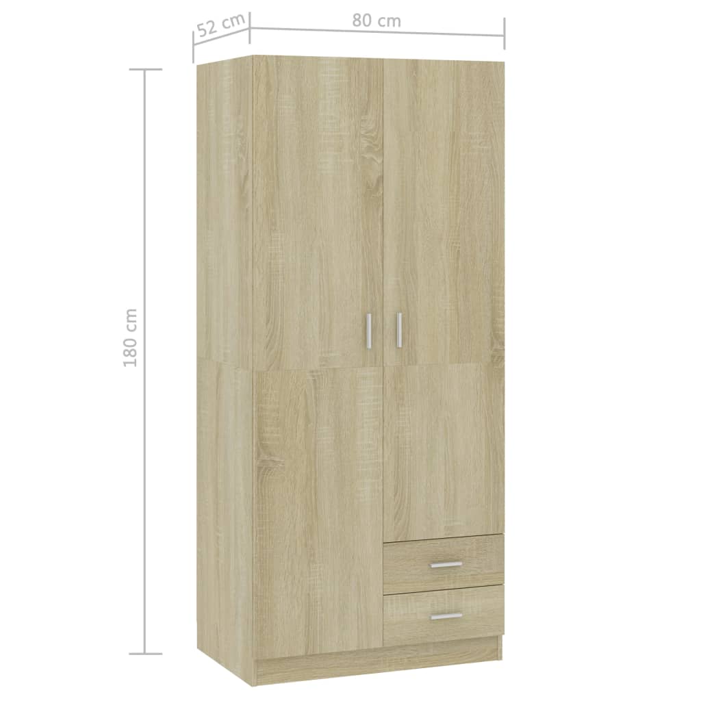 Šatní Skříň Dub Sonoma 80 X 52 X 180 Cm Kompozitní Dřevo