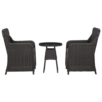 3Dílný Bistro Set S Poduškami Polyratan Černý