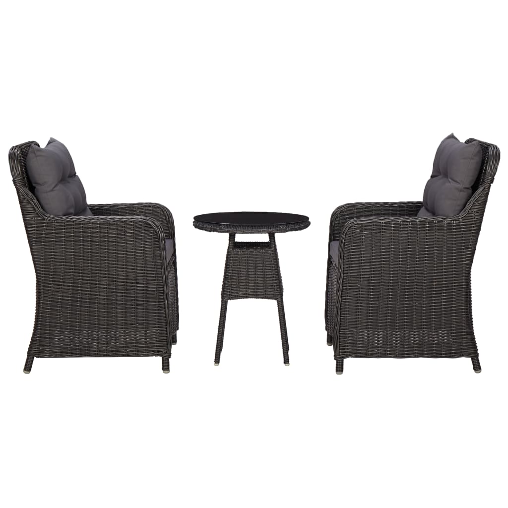 3Dílný Bistro Set S Poduškami Polyratan Černý