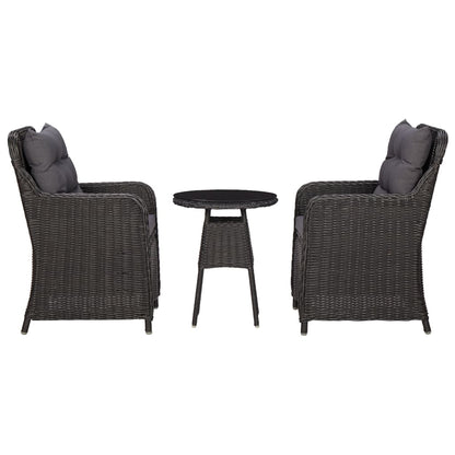 3Dílný Bistro Set S Poduškami Polyratan Černý