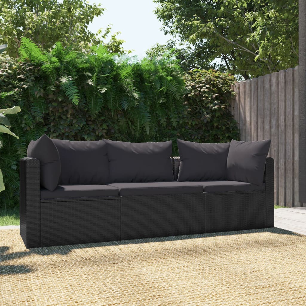 4Dílná Zahradní Sedací Souprava S Poduškami Polyratan Černá