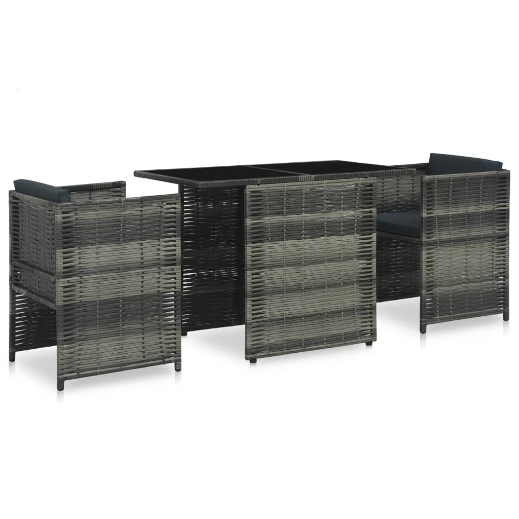 3Dílný Bistro Set S Poduškami Polyratan Šedý